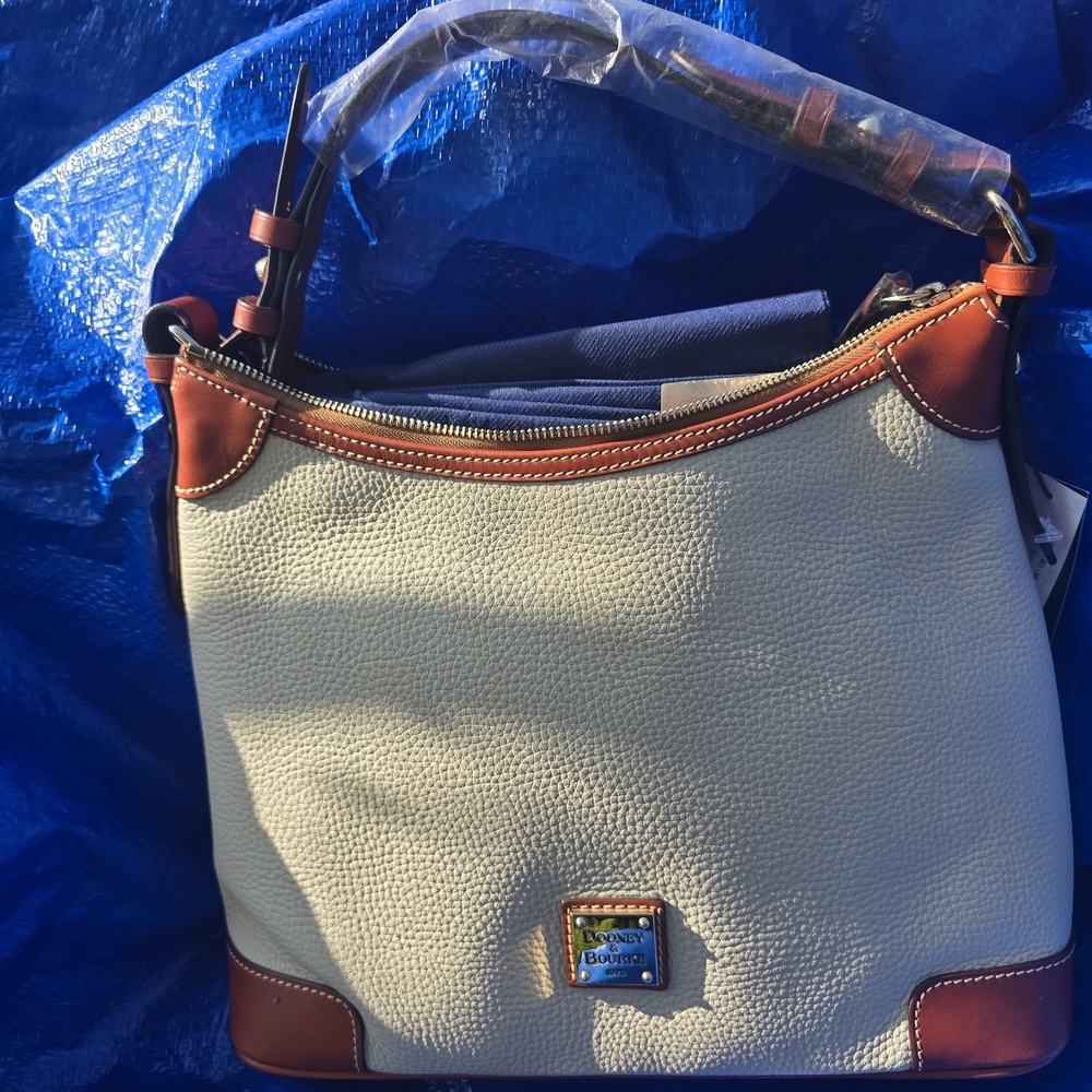 Dooney & Bourke White and Brown Leather Shoulder Bag